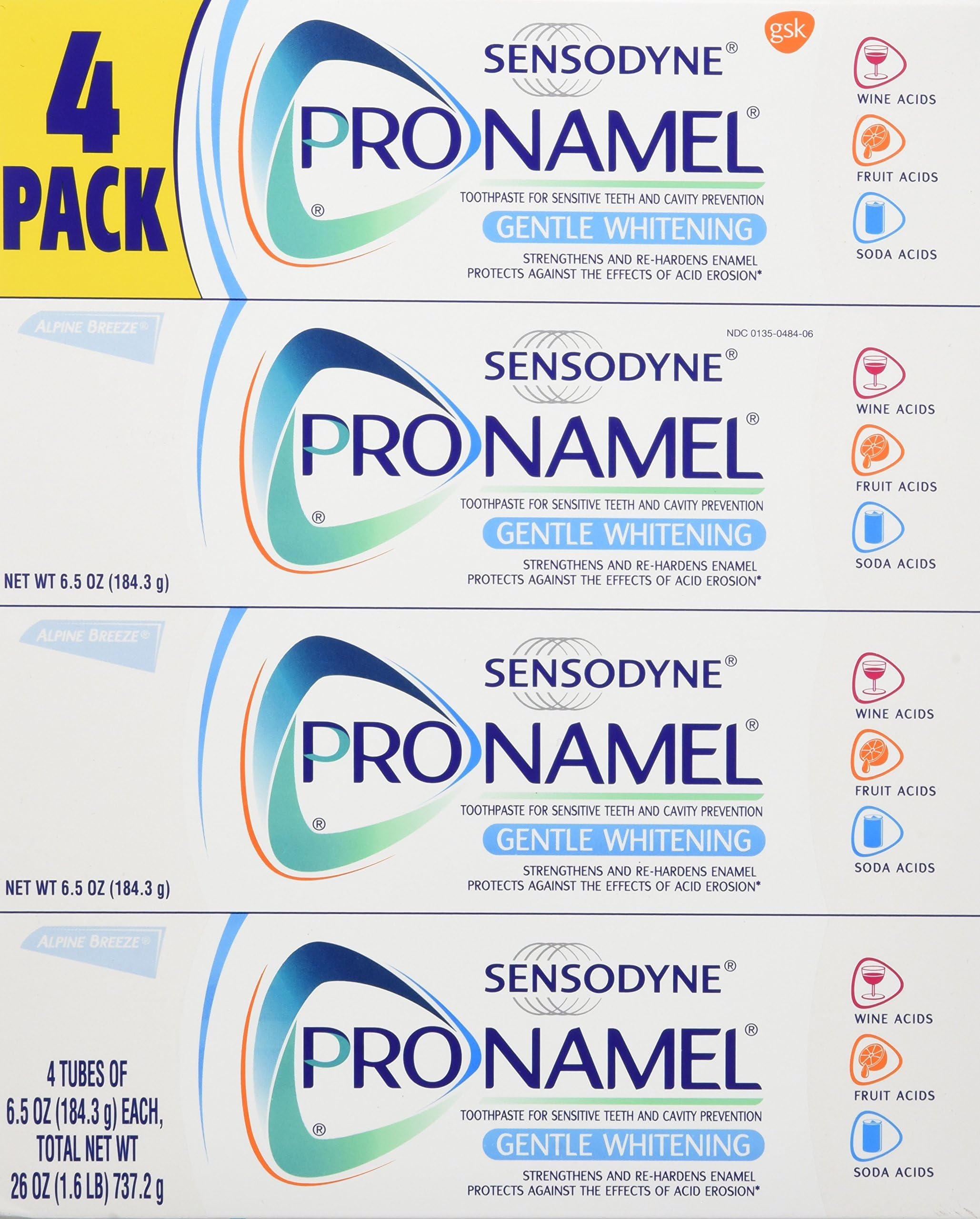 Sensodyne pronamel Gentle Whitening Tooth Paste 4 Pack/ 6.5 Ounce Net Wt 26 Ounce