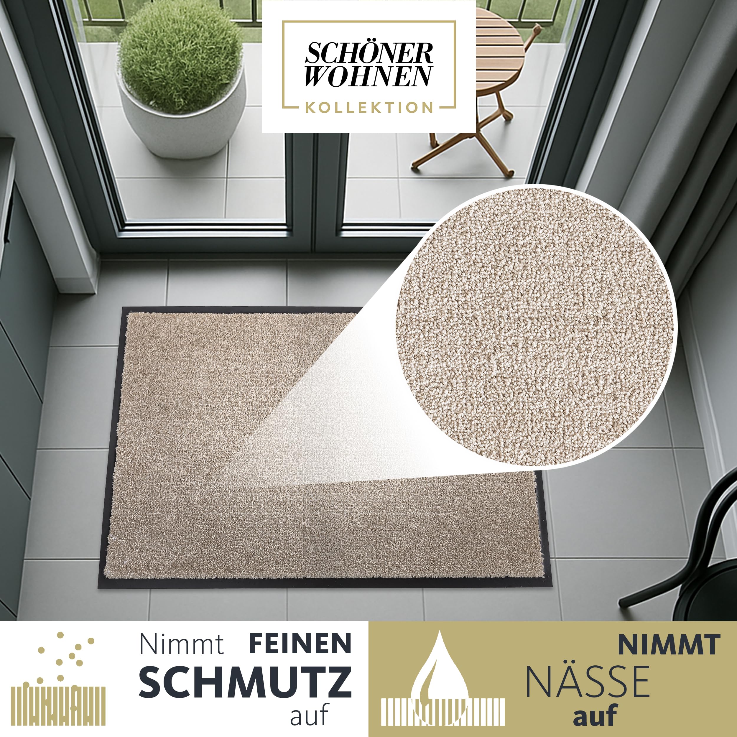 Rutschfeste Türmatte waschbar Innen - Beige 50 x 70 cm (Rechteckig) | Strapazierfähig Fußmatte Innenbereich Schmutzfangmatte pflegeleicht Sauberlaufmatte robust Fussmatte Eingangsbereich Haustür
