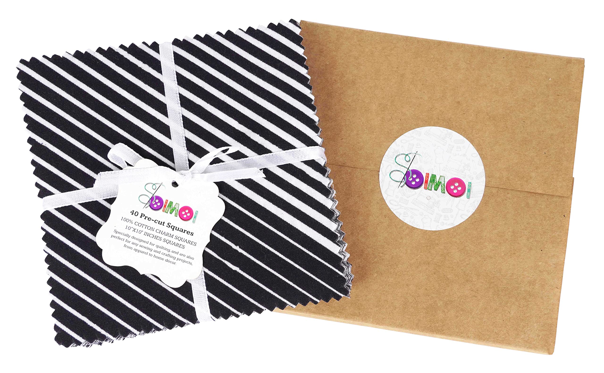 Soimoi Prect Precut 10 Pollici Stampe Geometriche In Cotone Tessuto Bundle Trapuntatura Quadrati Charm Pack Fai Da Te Patchwork Per Cucito - Bianco E Nero
