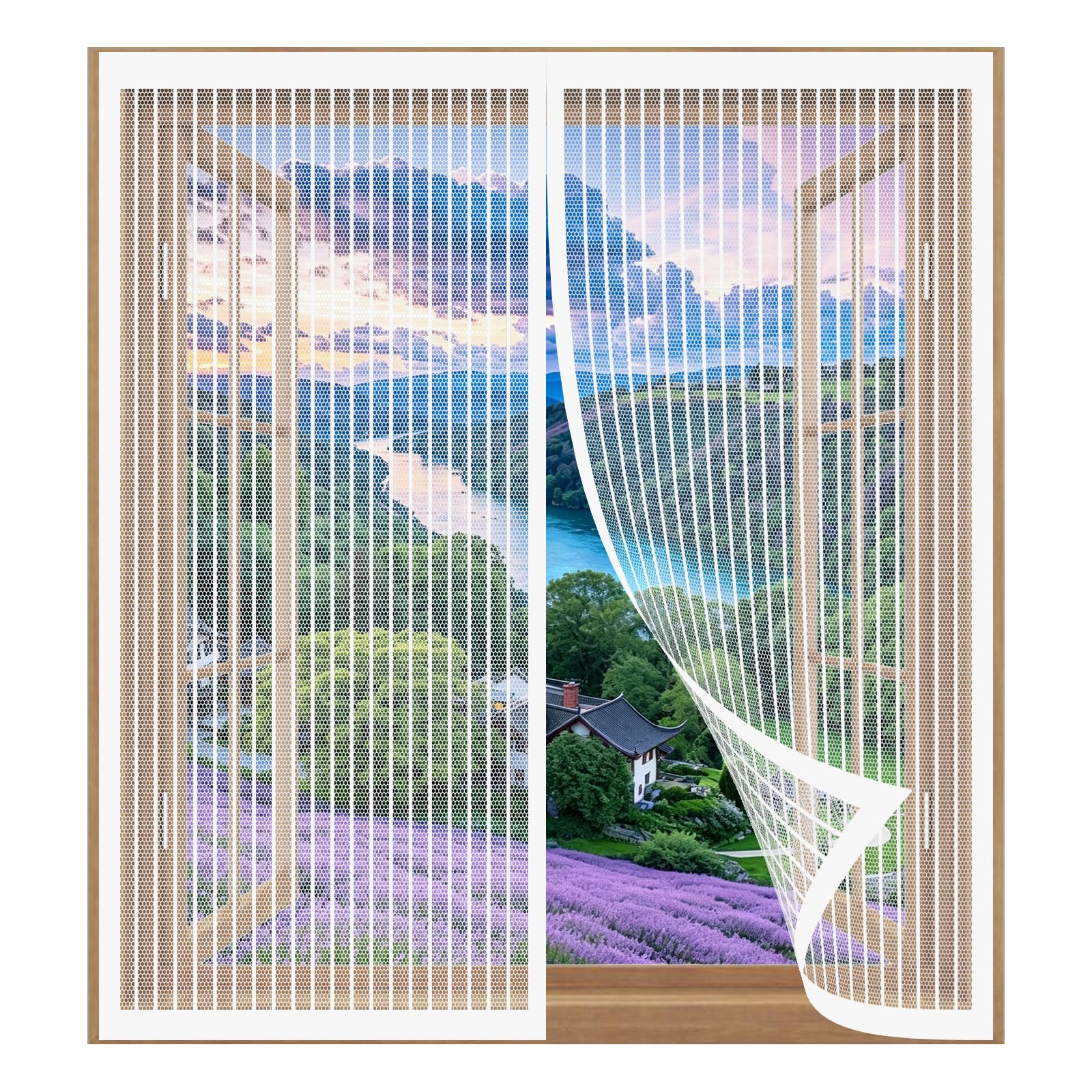 Fly Screens for Window 107 x 123 cm Easy Installation No Drilling Or Screwing Magnetic Closure Mesh Window Curtains for Windows Nets to Keep Bugs Out, White