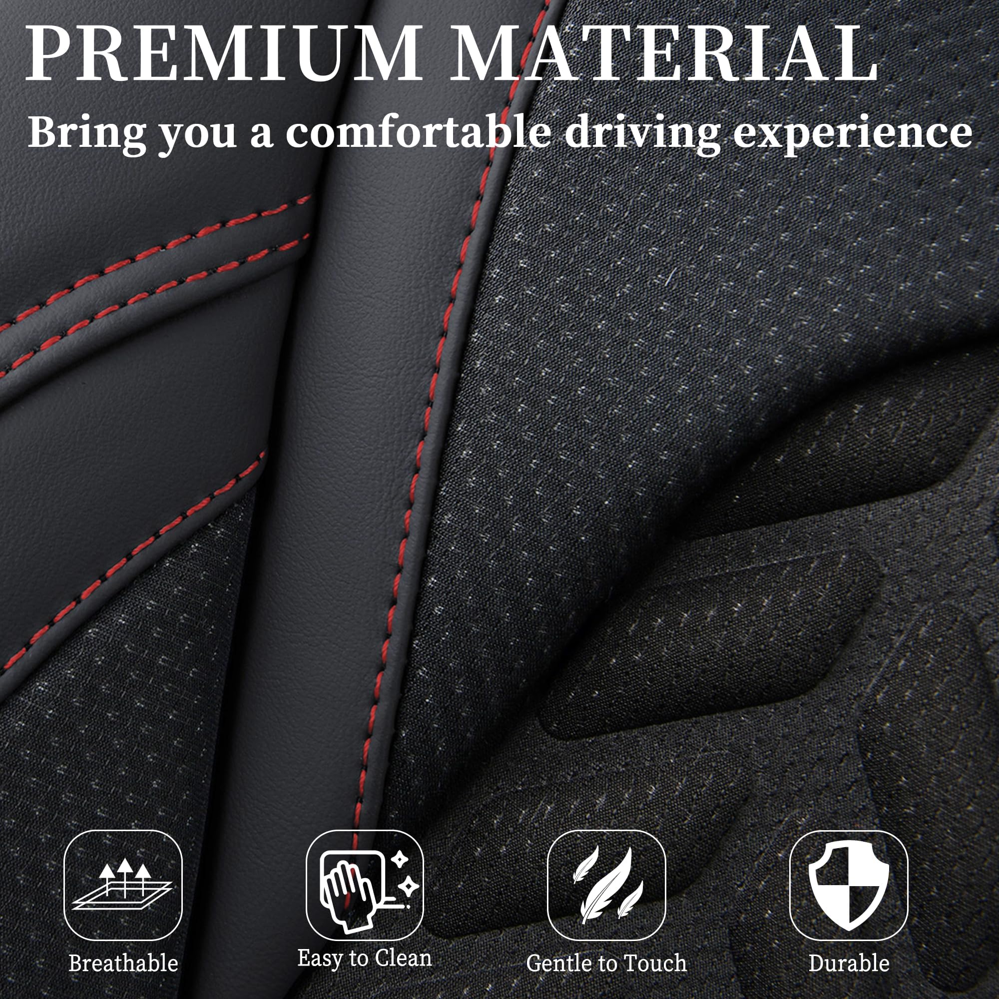 Coverado Housse de siège Voiture Cuir, Respirant Protection Siege Voiture Universelle pour 5 Places avec Soutien Lombaire, Ensembles de Housses de siège imperméable pour berline SUV Pick-up