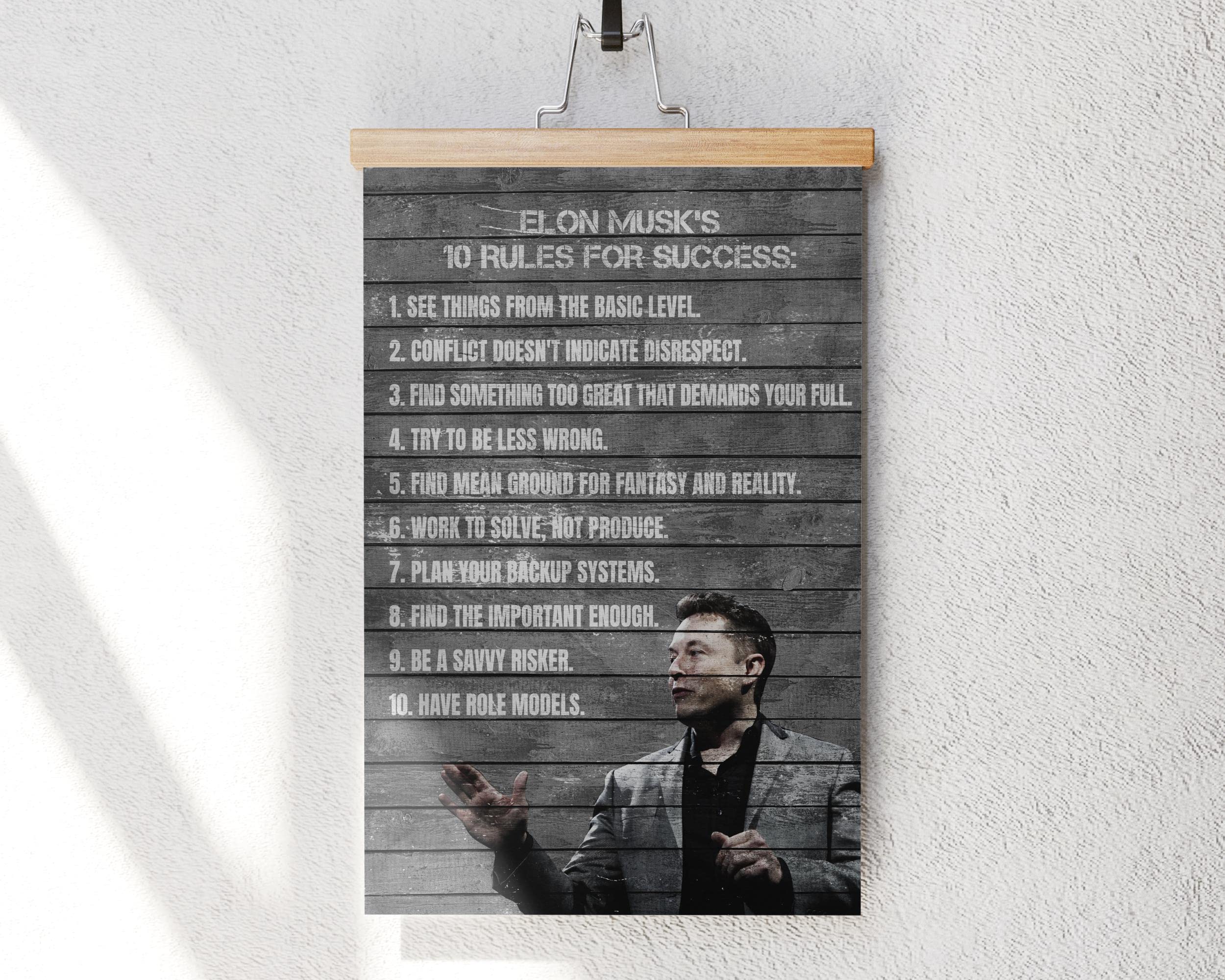 10 Rules For Success Elon Musk Wall Art Home Office School Decor  Motivational Inspirational Elon Musk Quotes Poster UNFRAMED : Amazon.ae:  Home