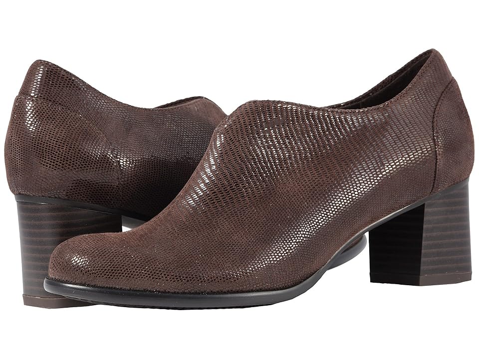 

Trotters Qutie (Dark Brown Soft Lizard Embossed Patent Suede) Women's Shoes