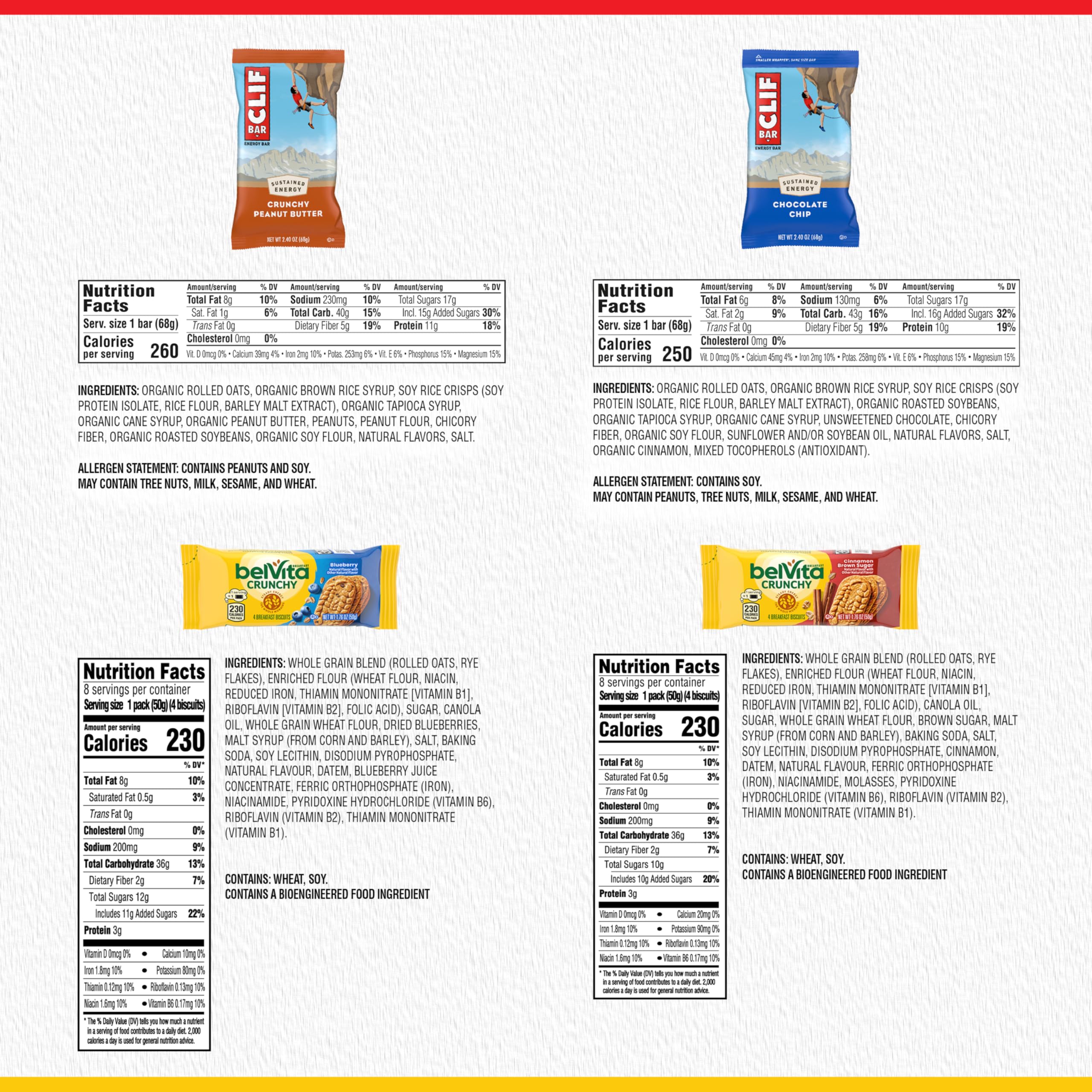 Clif Bar Energieriegel und Belvita Frühstückskekse, 4 Geschmacksrichtungen, 30 Stück