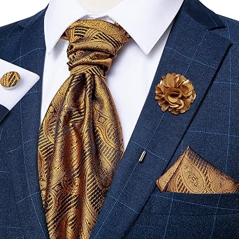 DiBanGu Mens Jacquard Woven Ascot Silk Cravat Set for Wedding | Paisley Ascot for Men,Silky Smooth,Soft and Thick,Pocket Square,Cufflinks,Lapel Pin,Business,Formal Occasions,Celebration