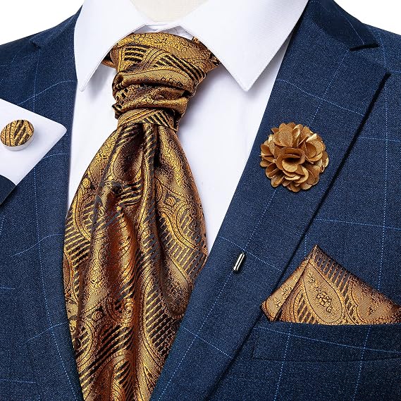 DiBanGu Mens Jacquard Woven Ascot Silk Cravat Set for Wedding | Paisley Ascot for Men,Silky Smooth,Soft and Thick,Pocket Square,Cufflinks,Lapel Pin,Business,Formal Occasions,Celebration