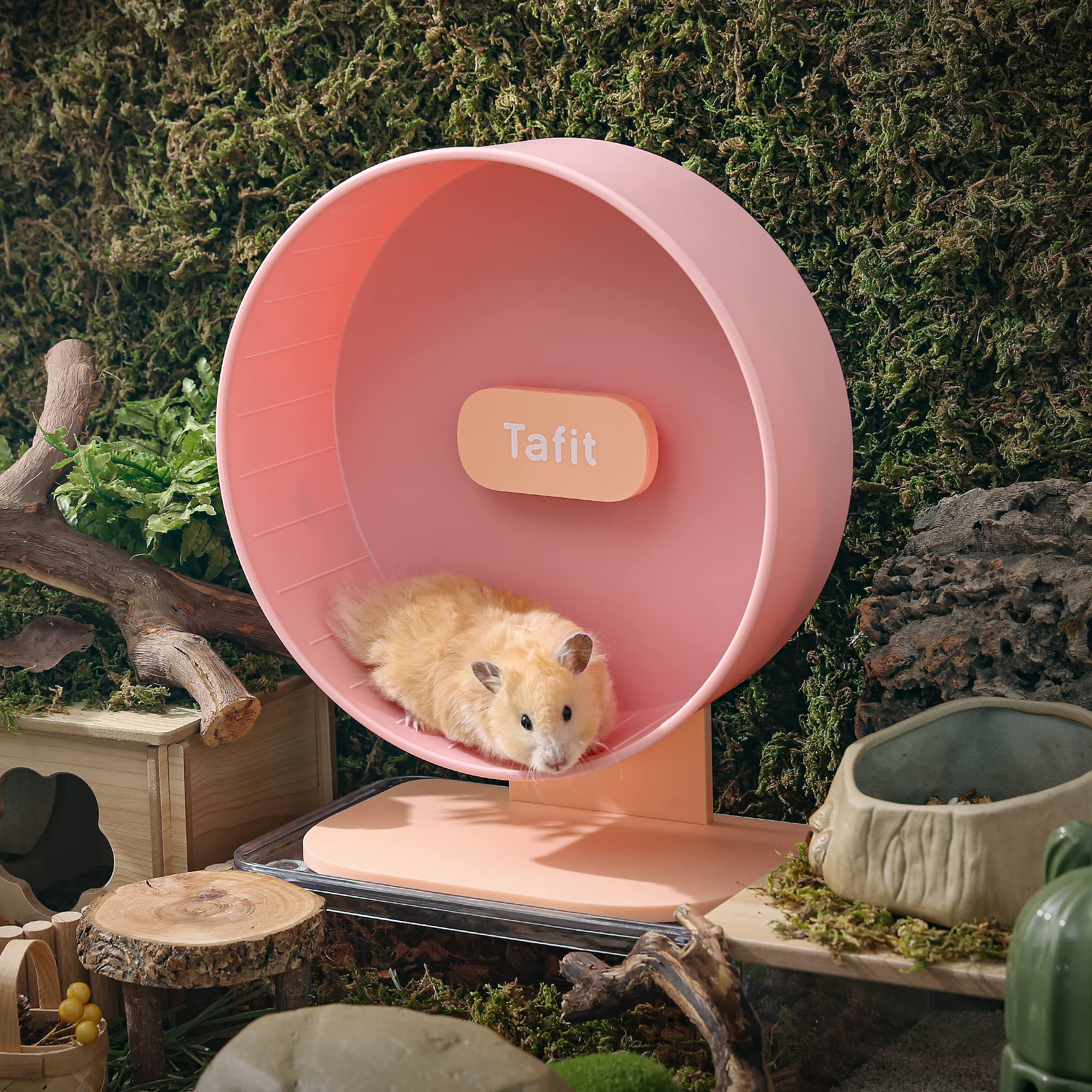 Tafit Quiet Hamster Wheel 10.2 Inch Dual-Bearings Silent Small Animals Running Exercise Wheel Height Adjustable for Syrian Dwarf Hamsters, Gerbils, Rats, or Other Small Pets, Pink