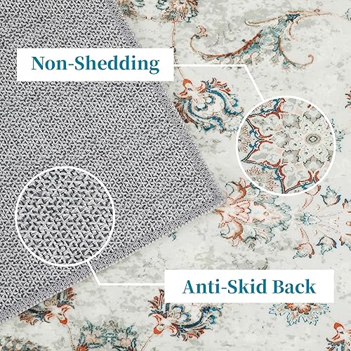 Miniatura 3 de RUGSREAL Alfombra vintage lavable de 5 x 7 pies, estilo bohemio, floral, con borde de cachemira, resistente a las manchas, no desprende pelusa,