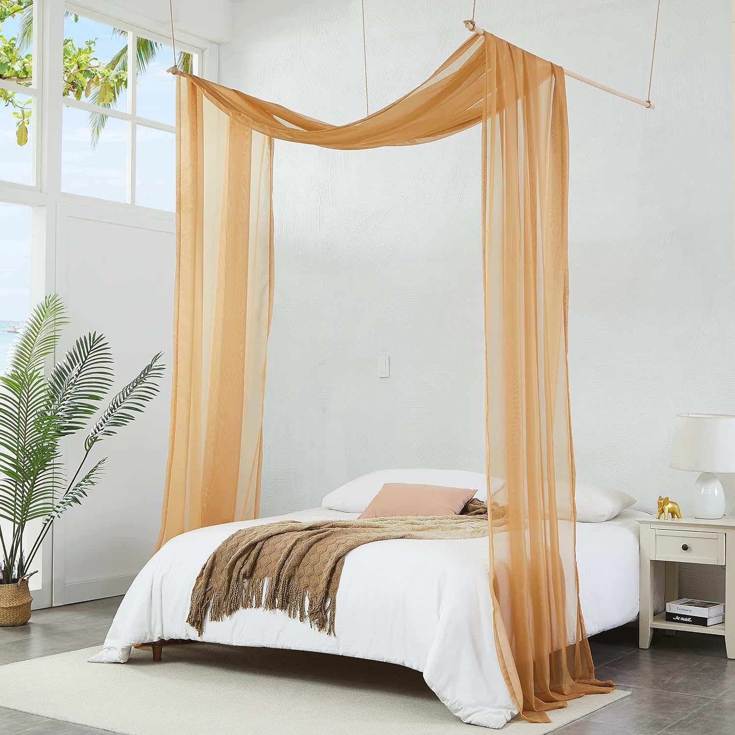Warm Home Designs Carmel Gold Bed Canopy Curtains in 55 x