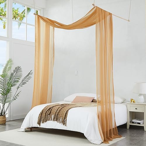 Vista 22 de Warm Home Designs Juego de 2 cortinas de cama con dosel verde azulado en tamaño de 55 x 288 pulgadas. 2 cortinas de toldo para cama King se pueden