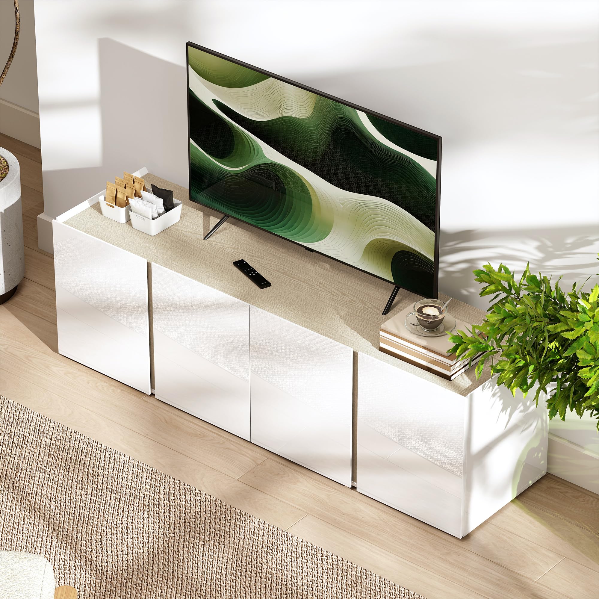 HOMCOM TV Schrank Lowboard für Fernseher bis 65 Zoll 135 cm lang Weiß