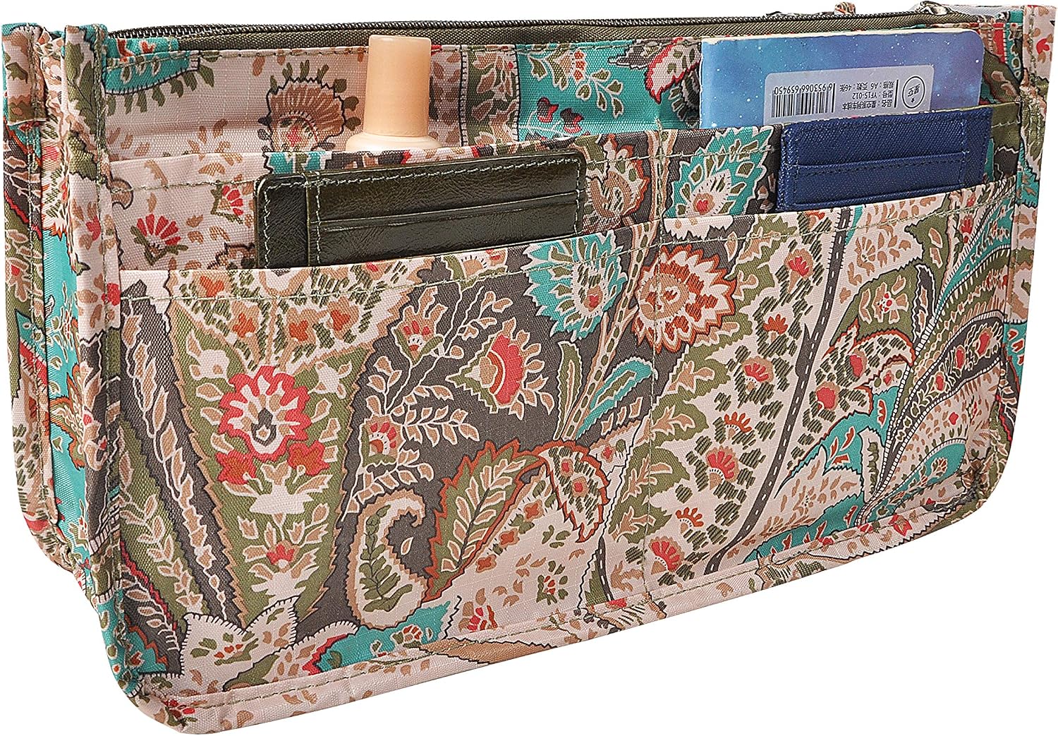 Vercord Patterned Purse Handbag Tote Pocketbook Bag Organizer Insert with Zipper Handle for Women Large Peacock Flower image 2