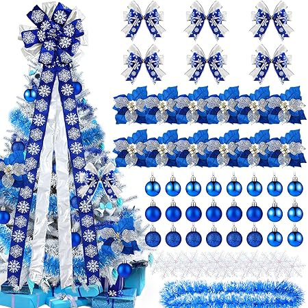 Amazon.com: 63 Pieces Blue Christmas Decorations Set, Including Large ...
