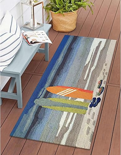Miniatura 25 de Liora Manne Compass - Alfombra azul marino para porche delantero para interiores y exteriores, 5 pies x 7 pies 6 pulgadas Compass Navy,Brújula