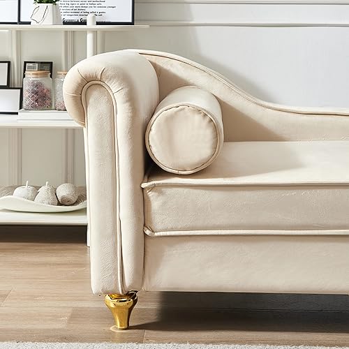 Miniatura 7 de Bellemave Chaise Lounge para interiores, sillón de terciopelo con almacenamiento oculto y almohada, moderno sillón esquinero tapizado con marco de