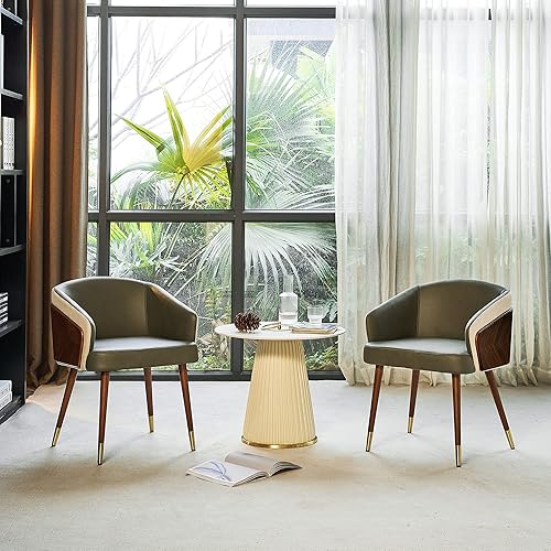 Miniatura 79 de ARTPLAN Uphoolsted - Silla de comedor moderna de mediados de siglo, piel sintética con nogal, silla con brazo acentuado, silla de estar con pies de