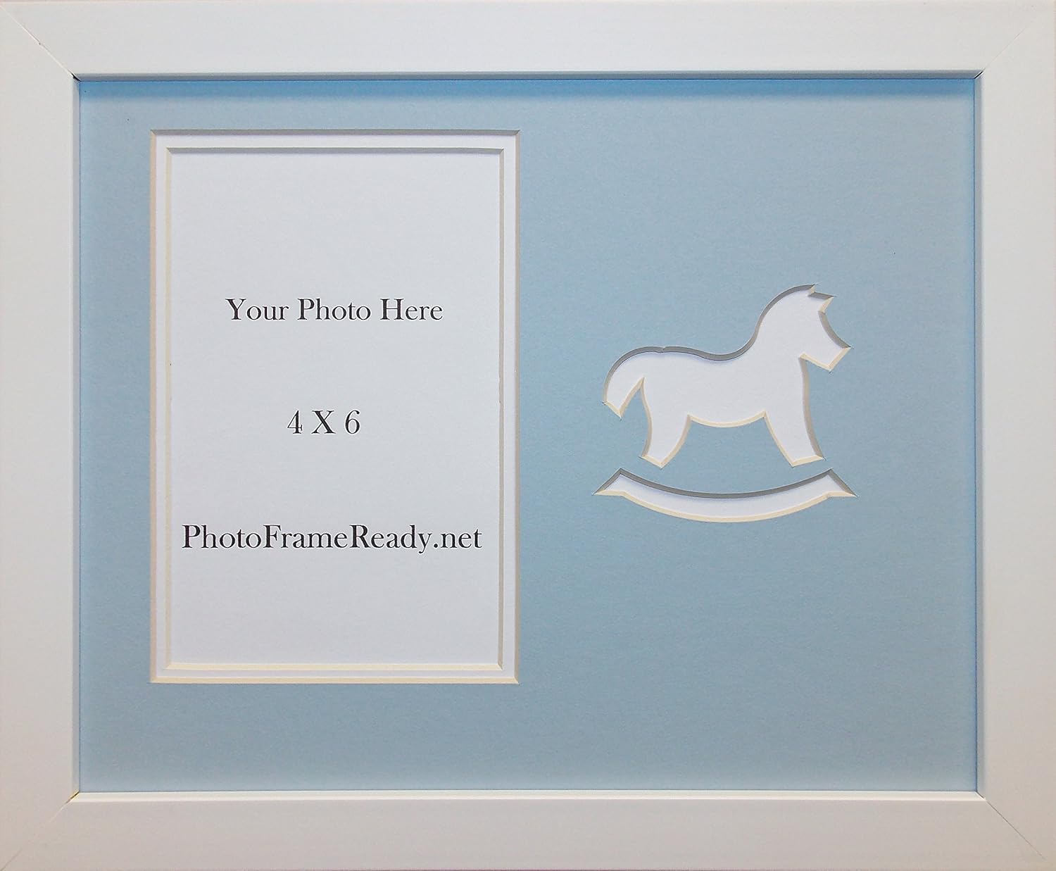 Children's Blue Rocking Horse Infant Boy White Wood Photo Frame 8x10 Holds 4x6 Photo