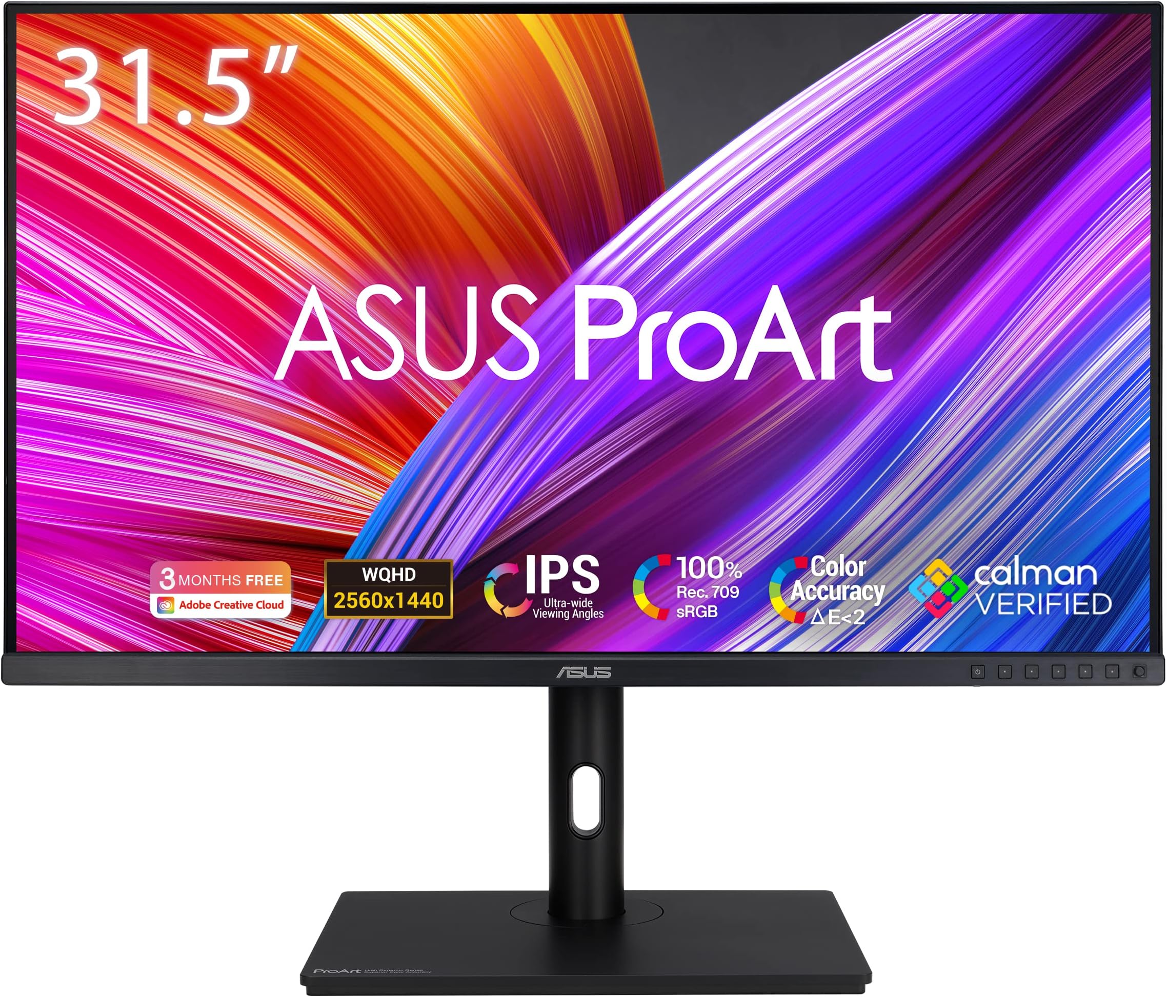 ProArt Display PA328QV Professional Monitor – 31.5-inch, IPS, WQHD (2560 x 1440), 100% sRGB, 100% Rec.709, Color Accuracy ΔE < 2, Calman Verified, Ergonomic, Black