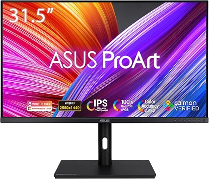 ASUS ProArt Display PA328QV Professional Monitor   31.5-inch, IPS, WQHD 2560 x 1440, 100% sRGB, 100% Rec.709, Color Accuracy  E < 2, Calman Verified, Ergonomic, Black