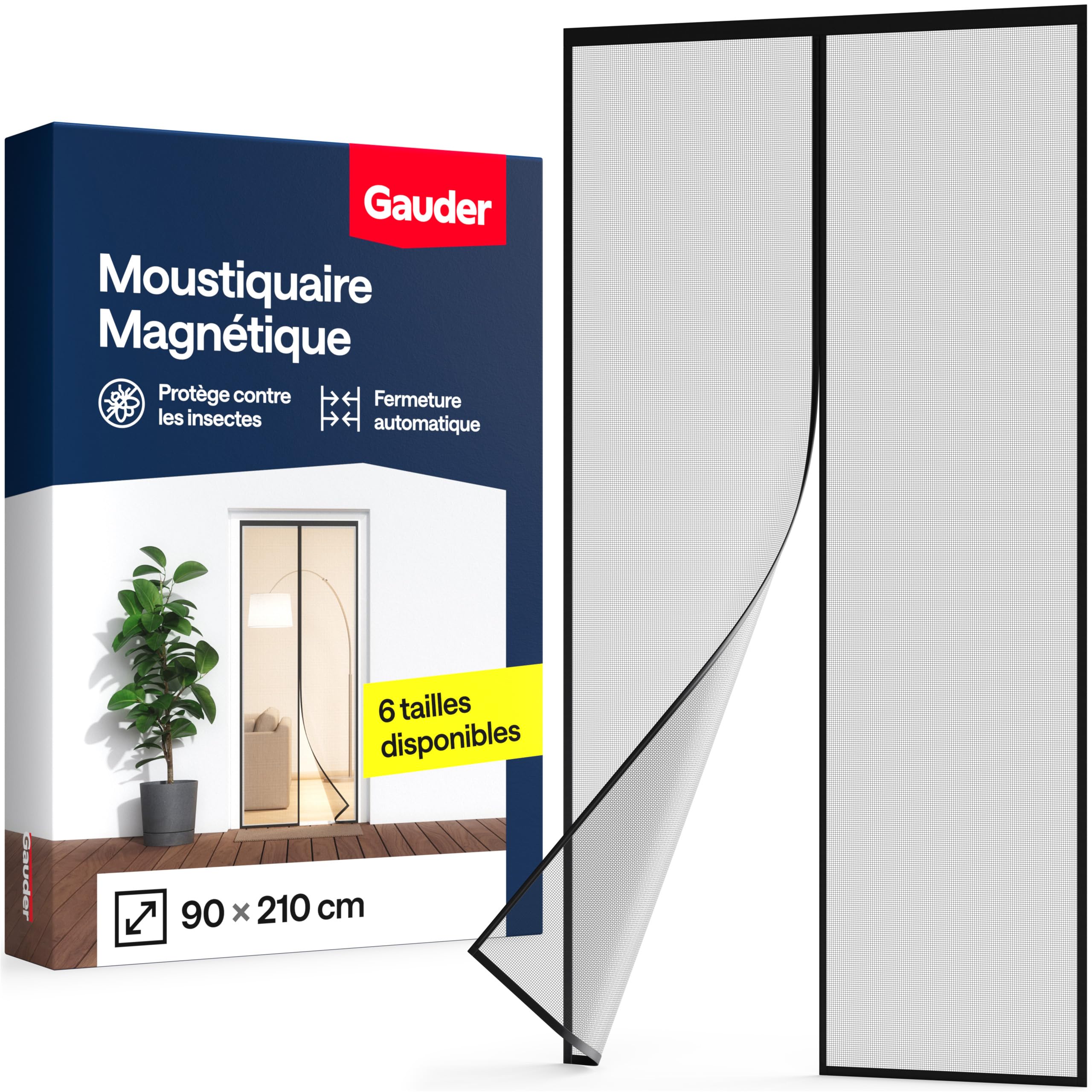 GAUDER Moustiquaire Magnétique pour Porte (90 x 210 cm) Noir | Rideau Anti-Moustiques Aimanté Sans Perçage | Protection Contre les Insectes pour Balcon & Terrasse | Fermeture Automatique