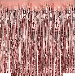 5 cortinas de oropel metálico de color oro rosa, 1 x 2,5 m, flecos, oropel para decoración de cumpleaños, fiestas, compromisos, bodas, Navidad, Año Nuevo (oro rosa)
