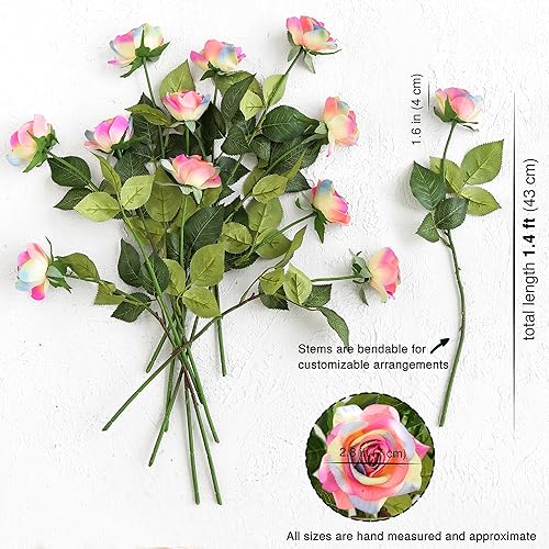 Miniatura 122 de FiveSeasonStuff 12 tallos de flores artificiales, rosas de seda de tacto real para decoración de bodas, ramos de novia, centros de mesa, fiestas y 9