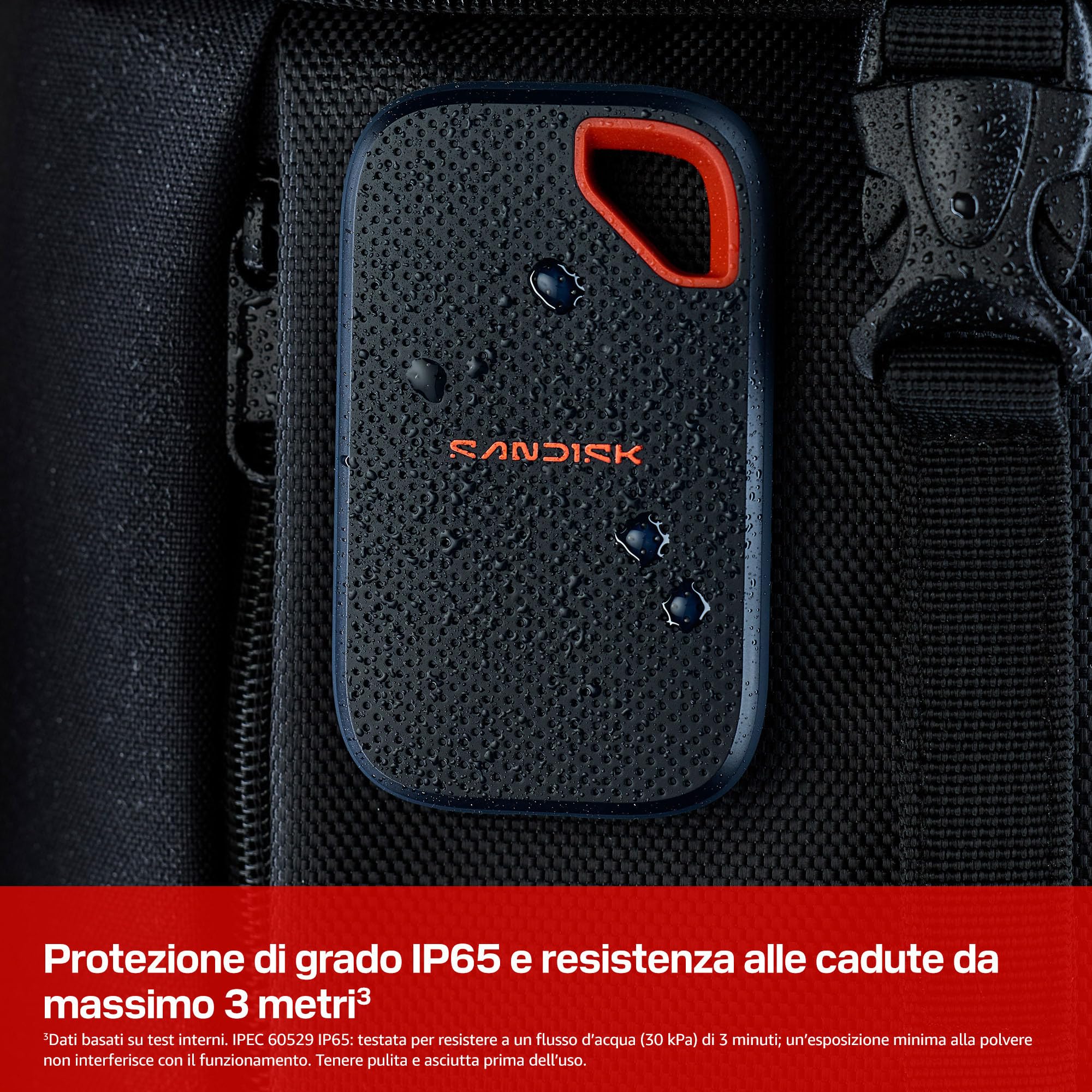 SANDISK Extreme SSD portatile 1 TB (velocità fino a 2.000 MB/s, USB Type-C, resistenza all’acqua e alla polvere IP65, protezione da cadute fino a 3 metri)