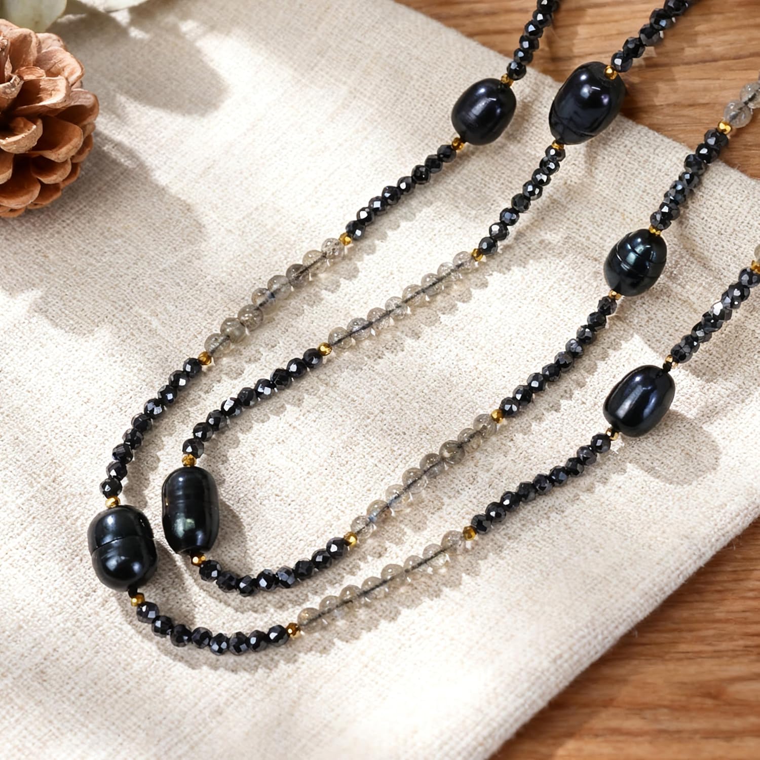 Long Beaded Necklaces for Women,Boho Long Layered Pearl Necklace Western Jewelry,55" Gemstone Bead Necklace,Simple Black Pearl Strand Layered Necklace for Women Gifts