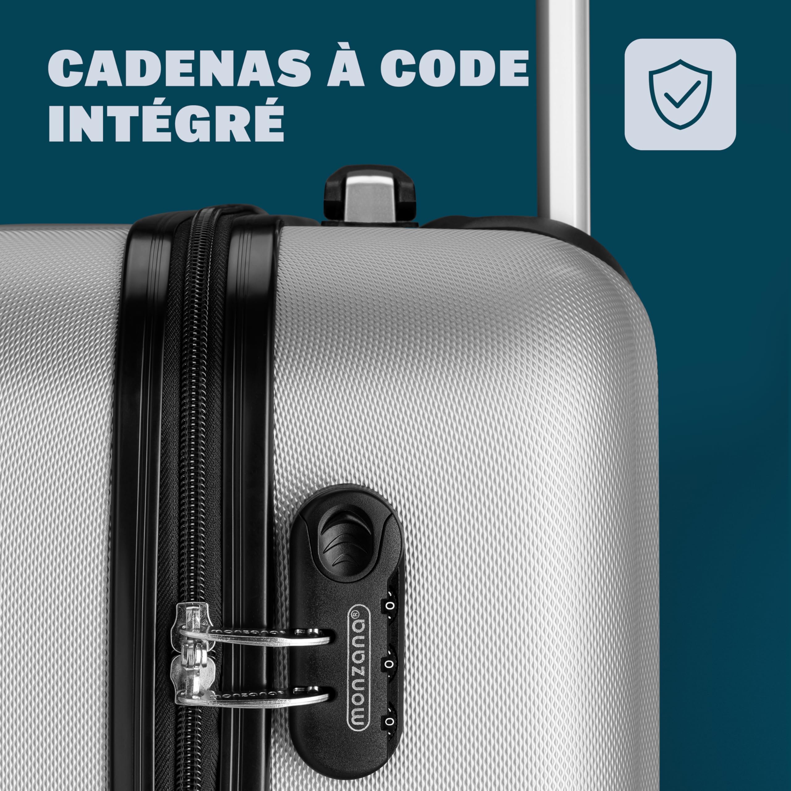 Monzana® Lot de 3 valises rigides Argent M/L/XL 4 Roues 360° Poignée télescopique Cadenas à Combinaison Valise à roulettes