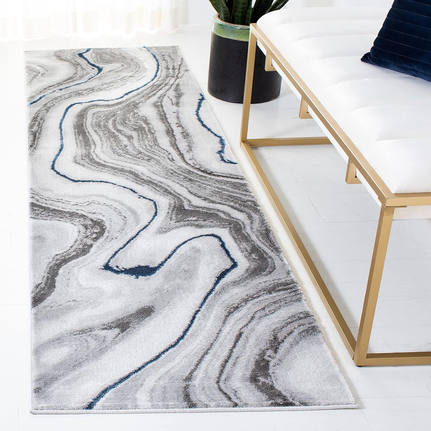 SAFAVIEH Craft Collection Runner Rug - 2'3" x 6', Grey & Blue, Modern Abstract Design, Non-Shedding & Easy Care, Ideal for High Traffic Areas in Living Room, Bedroom (CFT819N)