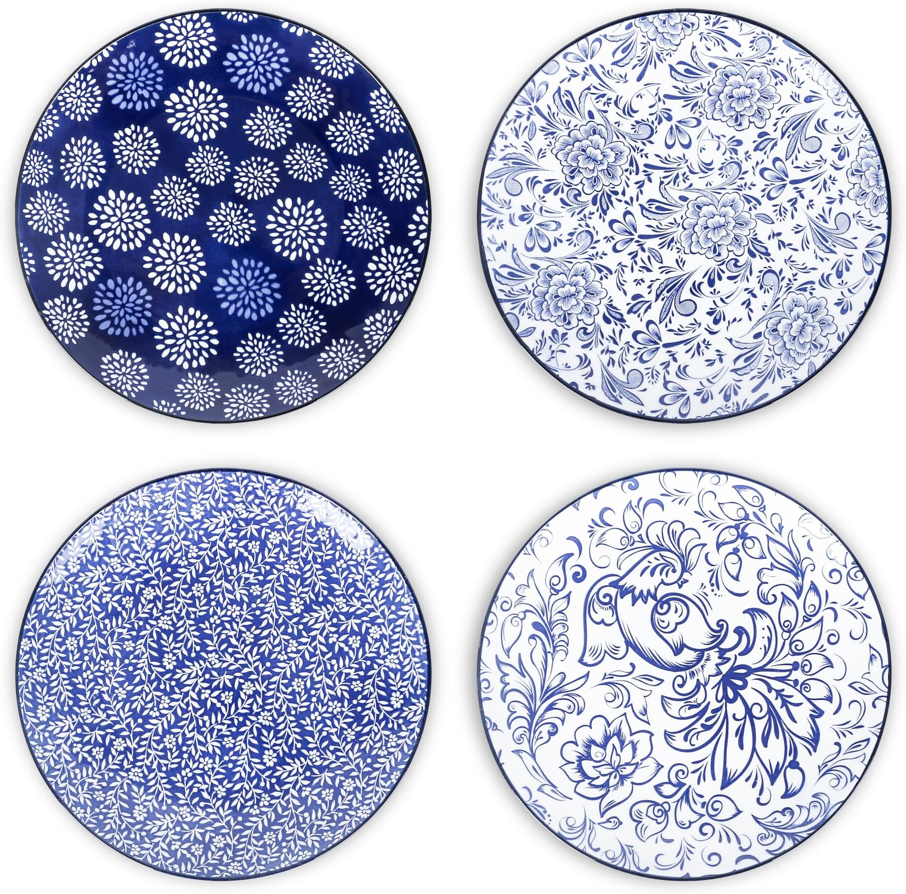 Selamica Salad Plates Set of 4, Embossed 8.5" Ceramic Dishes for Appetizer, Dessert, Pasta, Snacks - Microwave Dishwasher Safe, Blue