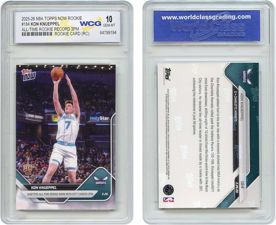 2025-26 NBA Topps KON KNUEPPEL All-Time Rookie Record 3-Pointers Made Rookie Card RC #184 - Graded GEM-Mint 10