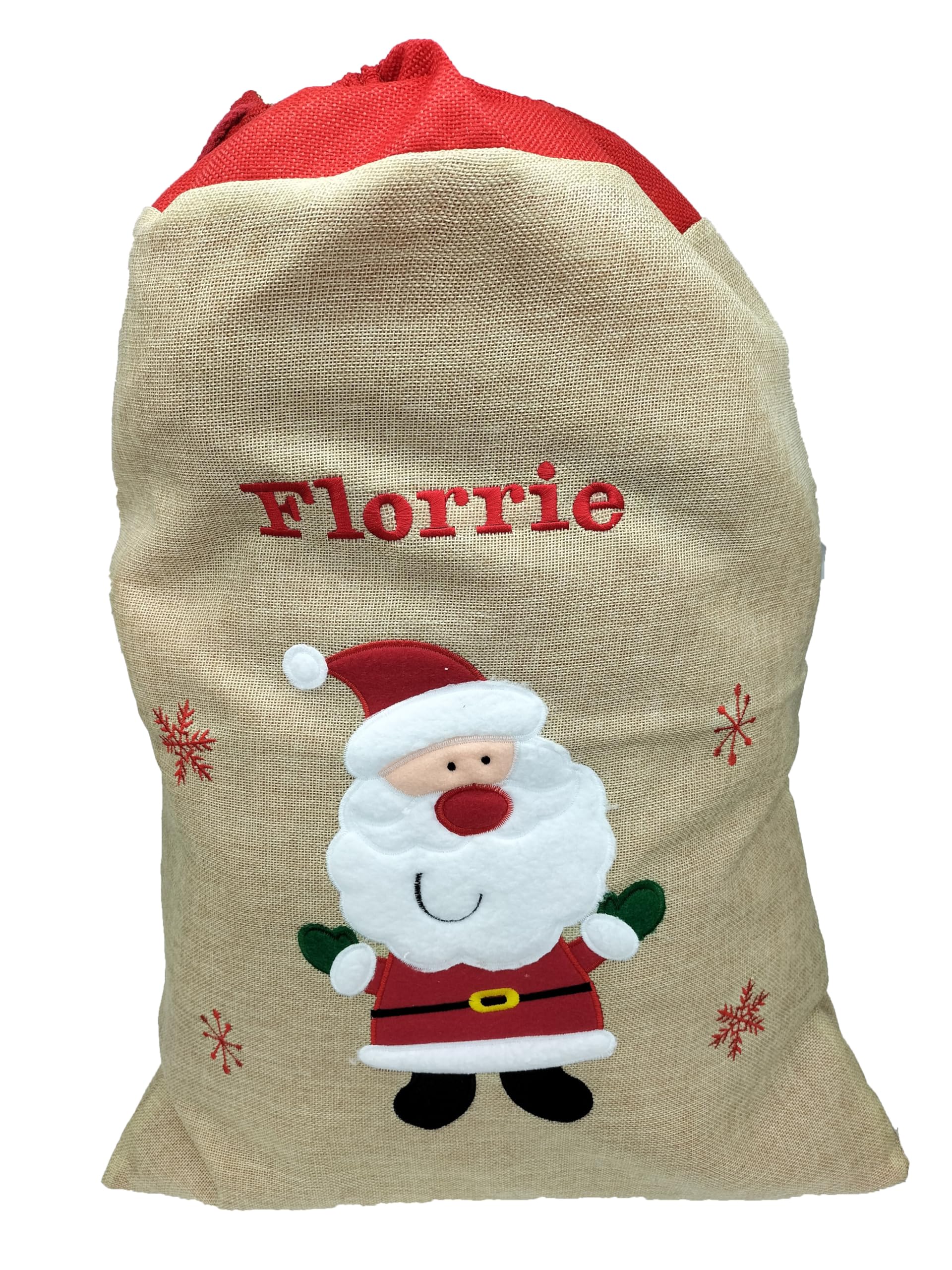Personalised Deluxe Christmas Hessian Santa Sack with red top and Draw String Large