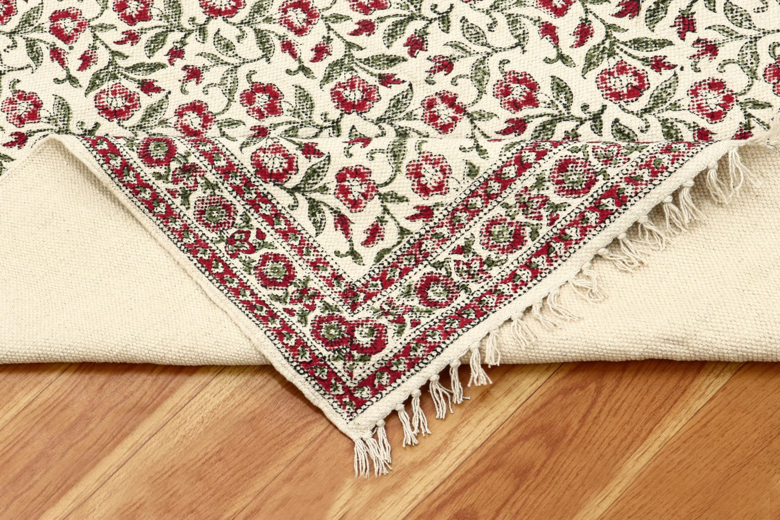 Läufer – Kelim Teppich, 10,2 x 25,4 cm, Rot & Beige, Baumwolle, Dhurrie, für drinnen und draußen, Flachgewebe, für Zuhause und Foyer, Korridor, Flur und Treppenläufer