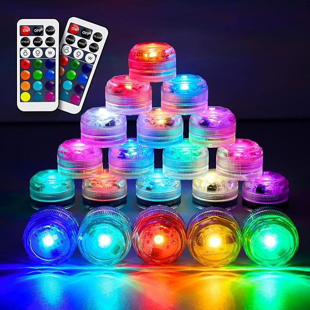 HL Submersible Led Lights Mini led Lights Waterproof RGB Multi-Colored Tealight with Remote for Aquarium,Pool,Garden,Wedding Party,Christmas Decorations,Paper Lantern Lights 20pcs