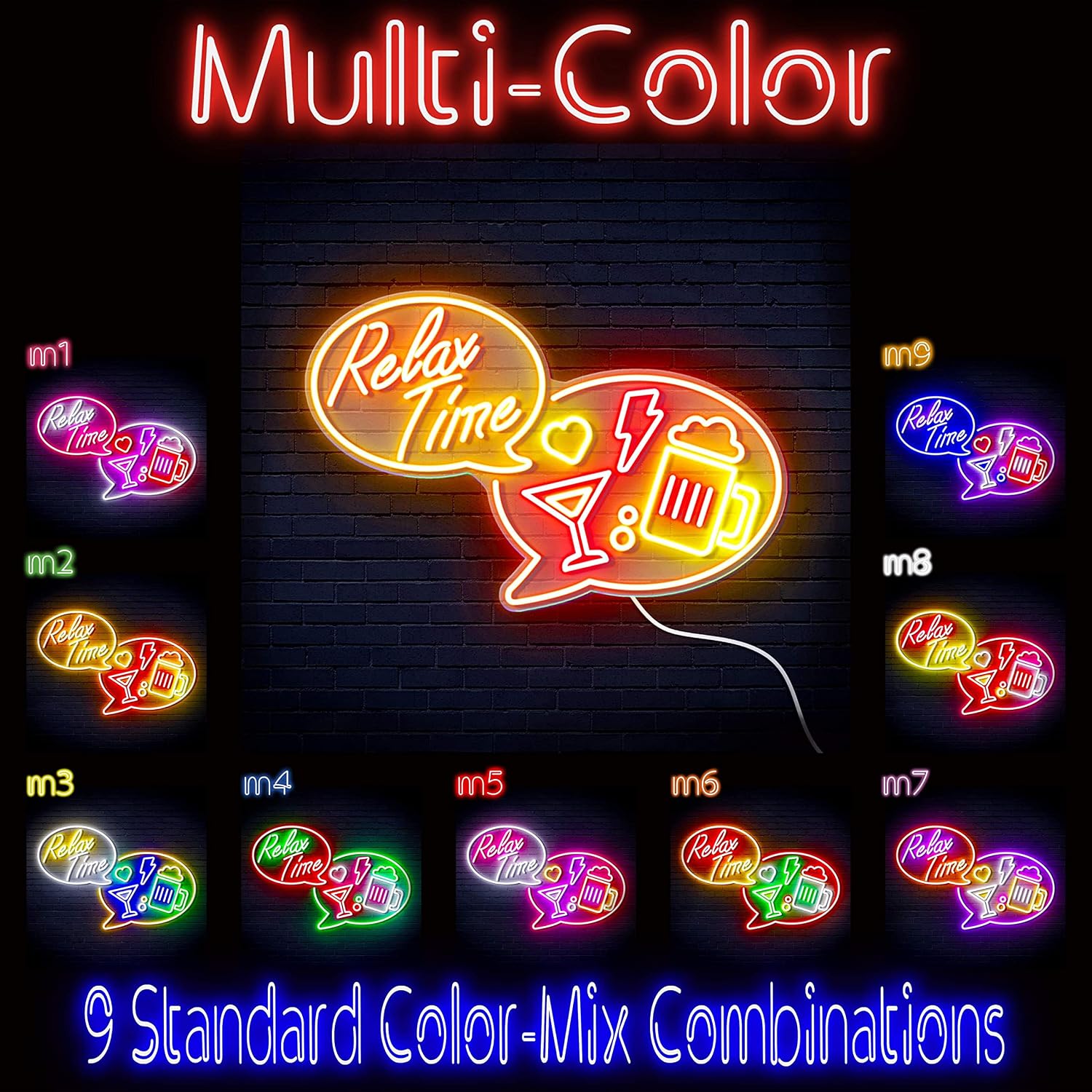 ADVPRO Relax Time with Beer Icon Extra-Large Ultra-Bright LED Neon Sign - Multi-Color 5 - st16s53-fn-j0042-m5