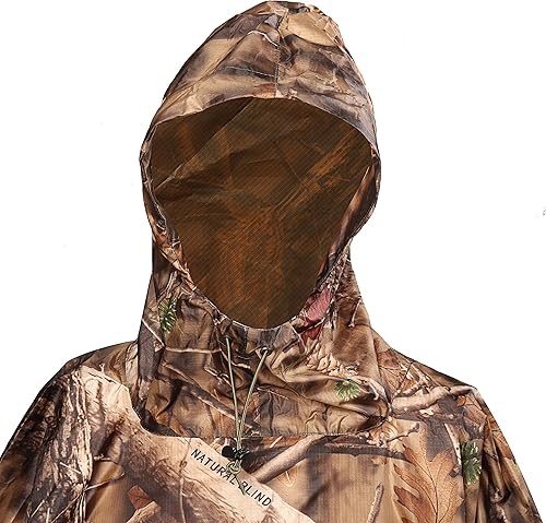 Miniatura 4 de AUSCAMOTEK Poncho de lluvia de camuflaje con capucha impermeable camuflaje impermeable con patrón ciego para caza, senderismo, camping, pesca