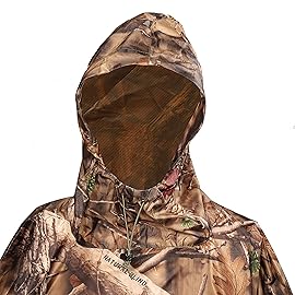 AUSCAMOTEK Camo Rain Poncho Hooded Waterproof Camouflauge Raincoat for Hunting Hiking Camping Fishing Forest Brown One Size