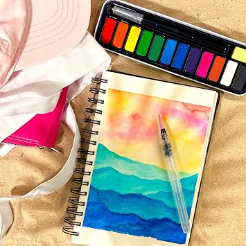 ArtSkills Travel Watercolor Kit ، مجموعة ألوان مائية للأطفال والكبار ، لوحة سفر مع فرشاة مياه