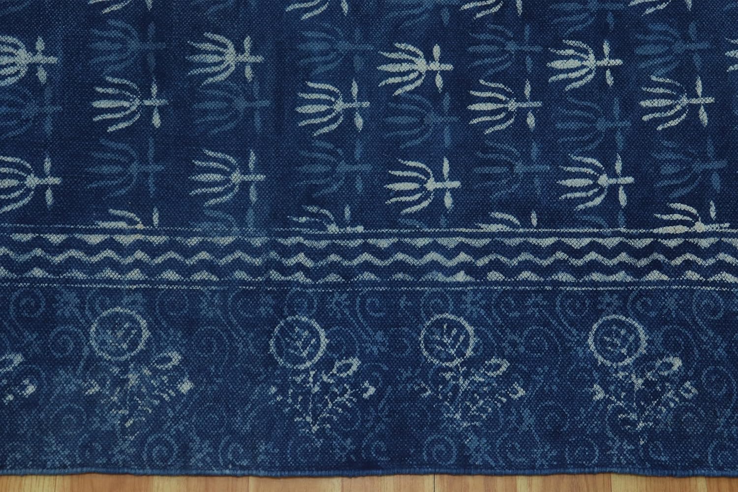 Kilim Rug 3x20 Cotton Runner Rug Blue Indoor Outdoor 0.19 inches Stone Easy Washable Hand Wash Cotton Carpet Flatweave Runner for Hallway, Staircases, Corridor Dhurrie