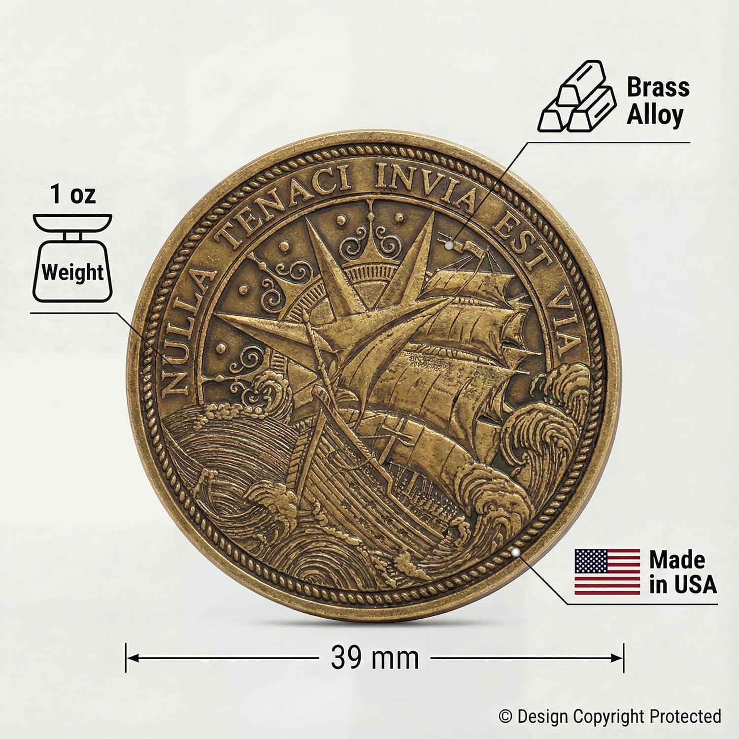 Tenacity Coin – Latin Motivational Coin for Perseverance – EDC Reminder for Resilience & Strength – Inspirational Pocket Gift