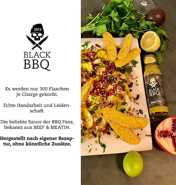 Black BBQ Mango Tango Feinkostsauce | Grillsauce für Fleisch, Fisch & Gemüse | Marinade | Dip | Burger Sauce | Hamburger Sauce | BBQ Sauce | fruchtig, leicht scharf - 5