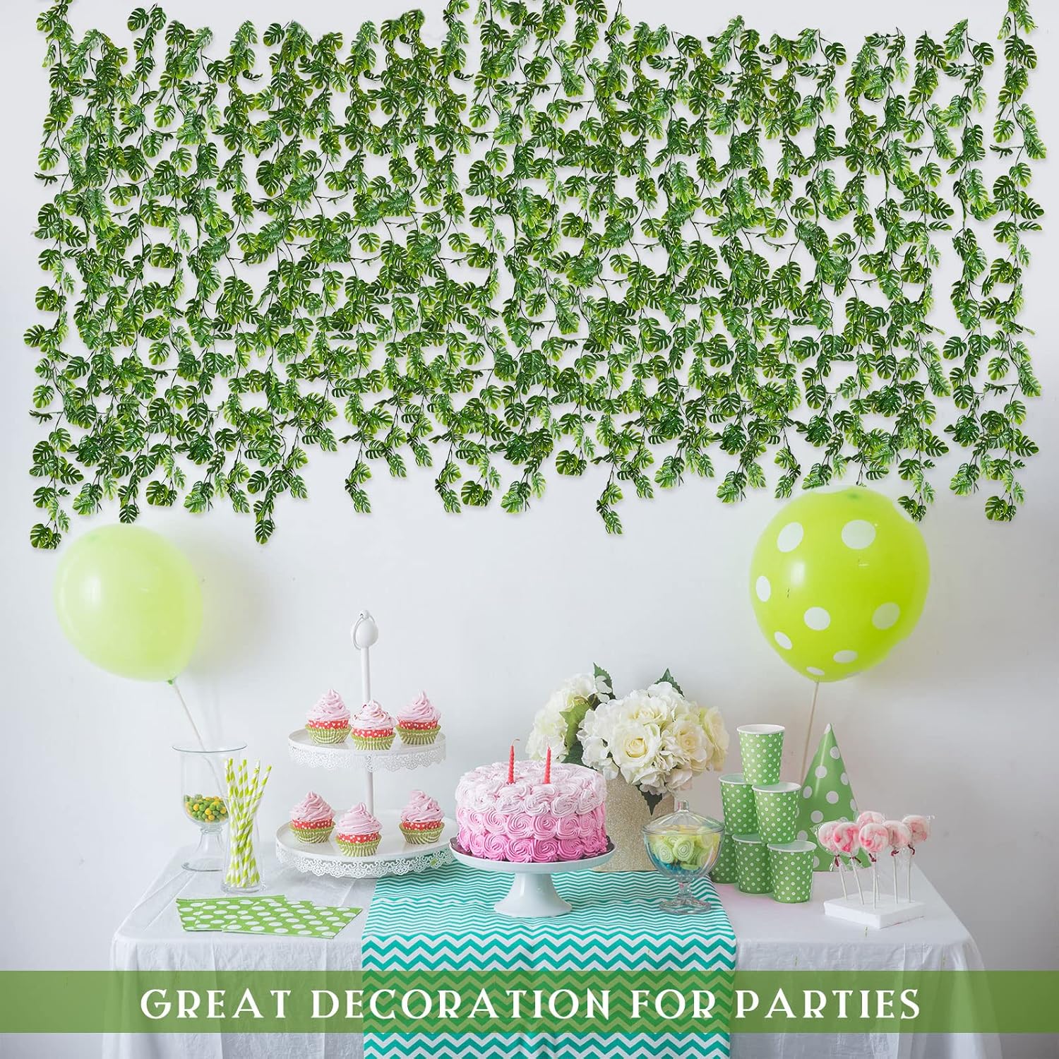 Zeyune 5.9 ft Artificial Monstera Leaf Vines Fake Hanging Plant Ivy Tropical Palm Leaves Greenery Garland Monstera Faux Vines for Wedding Party Outdoor Decor Garden Porch Jungle Hawaiian Beach(12 Pcs)