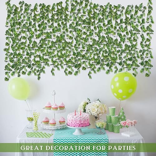 Miniatura 7 de Zeyune 12 piezas de enredaderas artificiales de hojas de Monstera de 5.9 pies, plantas colgantes falsas, hiedra, hojas de palmera tropical,