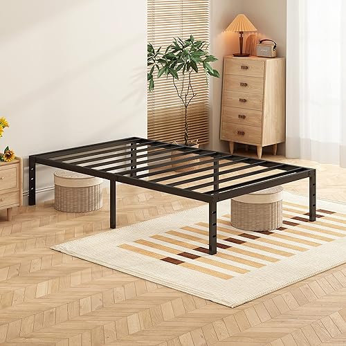 Miniatura 7 de Marco de cama de metal grueso y reforzado, estructura estable, marco de cama de 18 pulgadas con barra de acero soportada, fácil de montar y