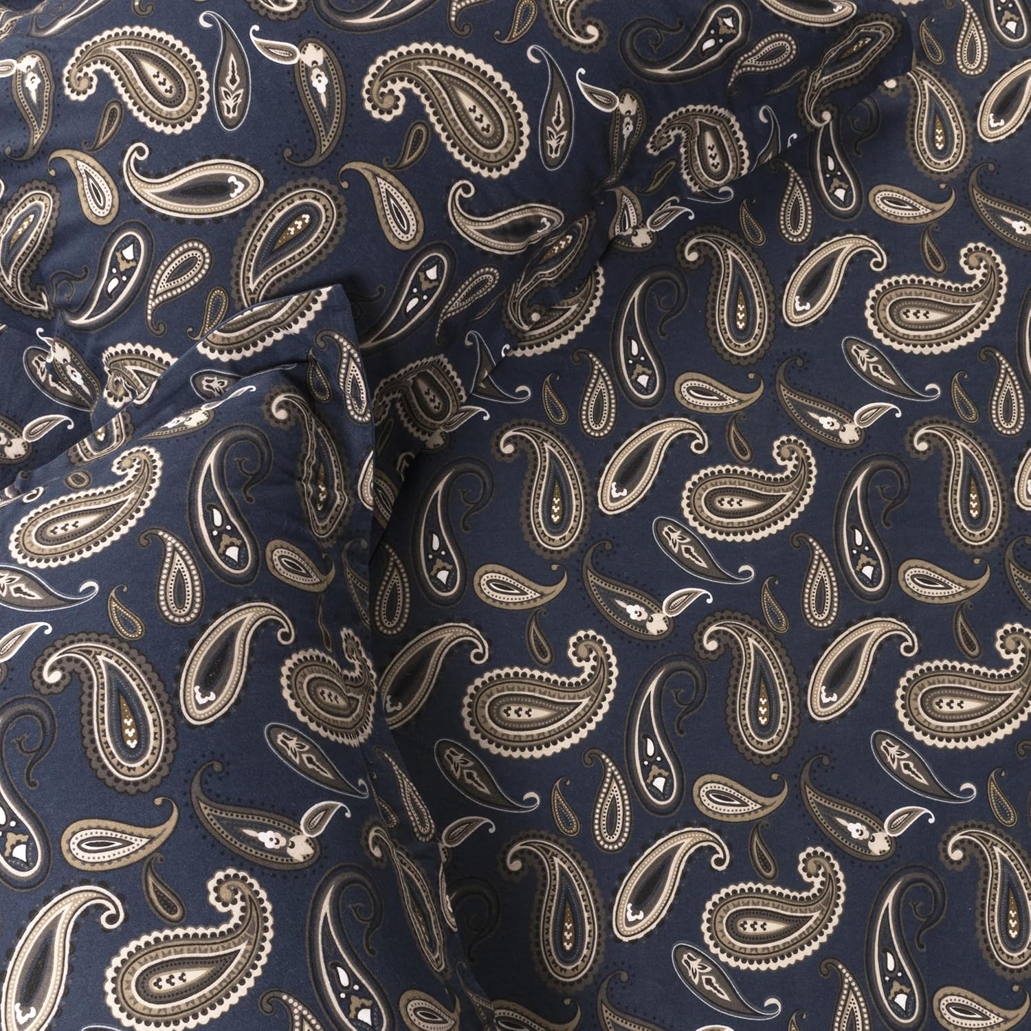 Superior Paisley Flannel Cotton Duvet Cover Set, Warm Fuzzy Comforter Cover, Cozy Soft Floral Bedding Essentials, Secure Button Closure, Includes 1 Duvet Cover, 1 Pillow Sham, Twin, Navy Blue