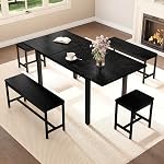 IDEALHOUSE Extendable Dining Table Set, 5-Piece Kitchen & Dining Room Set, MDF Top with Metal Frame, Modern Space-Saving Furniture for Dining Room or Apartment, Black