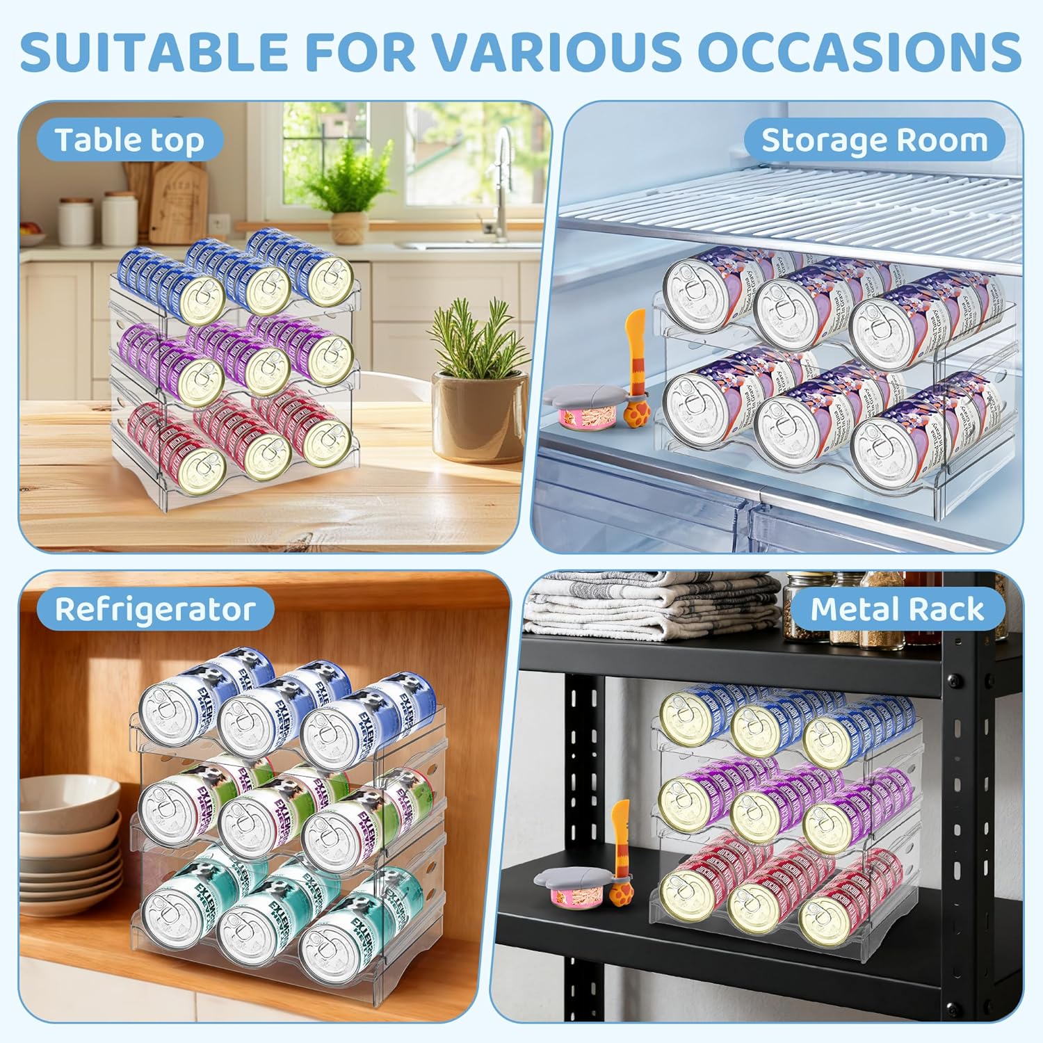 Cat Food Can Organizer, 3 Layer Clear Acrylic Cat Food Storage Rack Holds 54 Cans, Includes Pet Can Spoon & Silicone Can Cover, Canned Food Organizer for Countertop Kitchen Cabinet