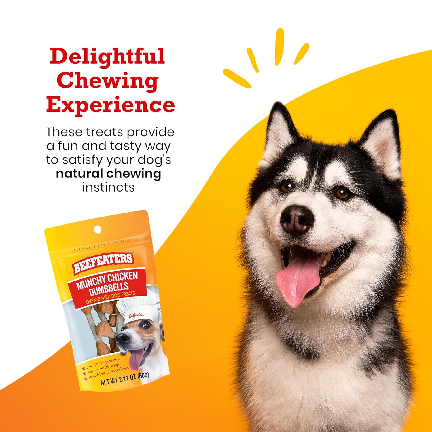 Dog Treats - Munchy Chicken Dumbbells 2.11oz, Case if 12 | Dog Food Savory Real Chicken & Beef Hide Treats | High Protein & Low Fat | Training Treats For All Dog Sizes | BEEFEATERS (Pack of 2)