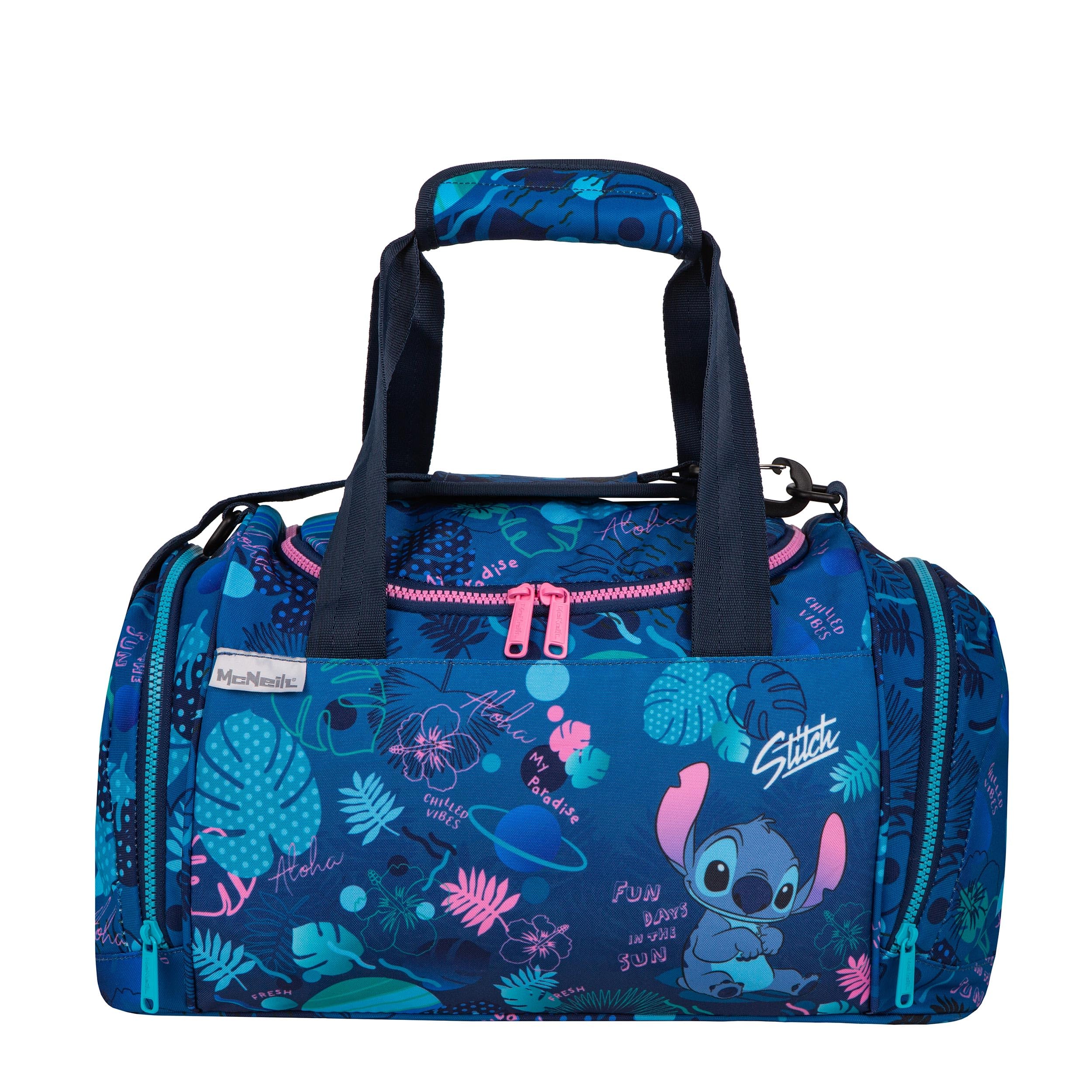 McNeill Stitch Sporttasche Kinder und Stitchfans – Offizielle Disney Lizenz Sporttasche mit Nassfach & Schuhfach – Sportbeutel für Schule, Sport und Freizeit – Verstellbarer Schultergurt